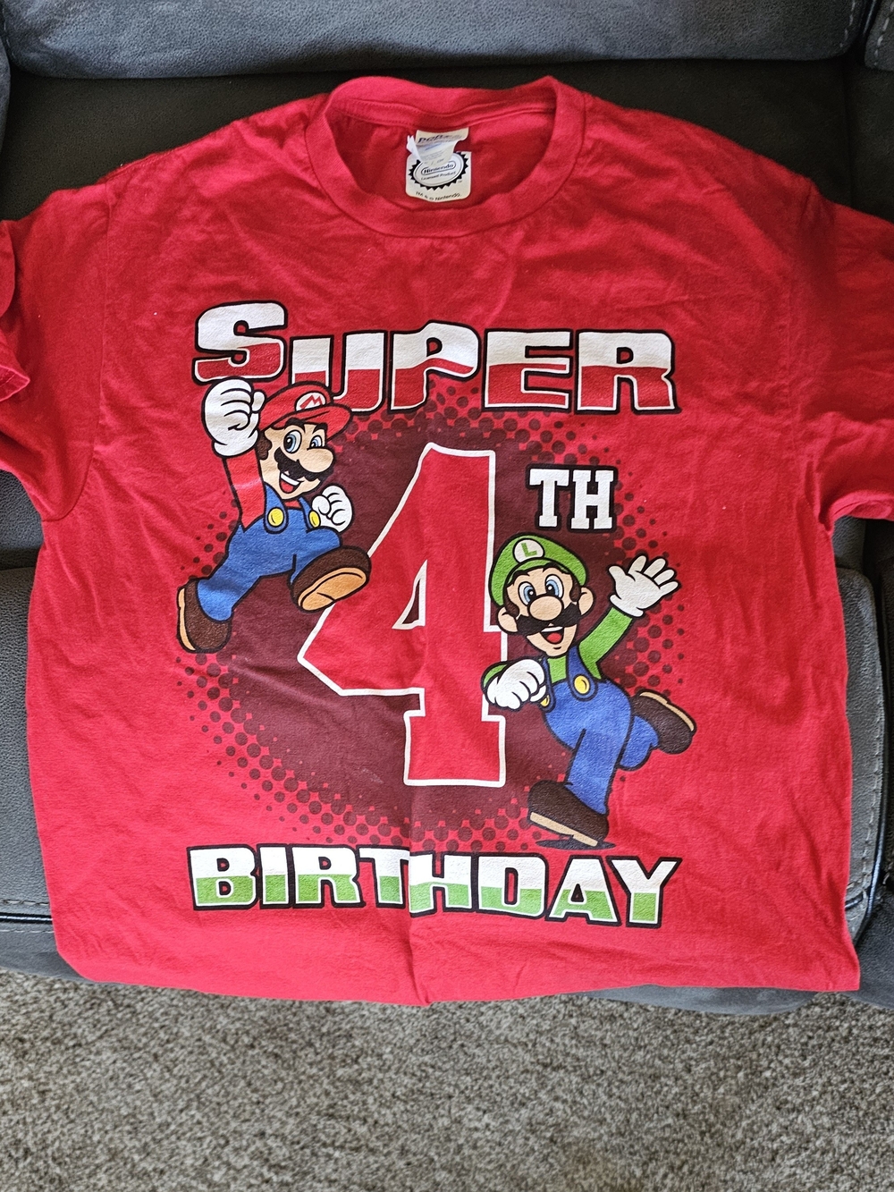Mario Super 4th Birthday Kids One-Piece Shirt